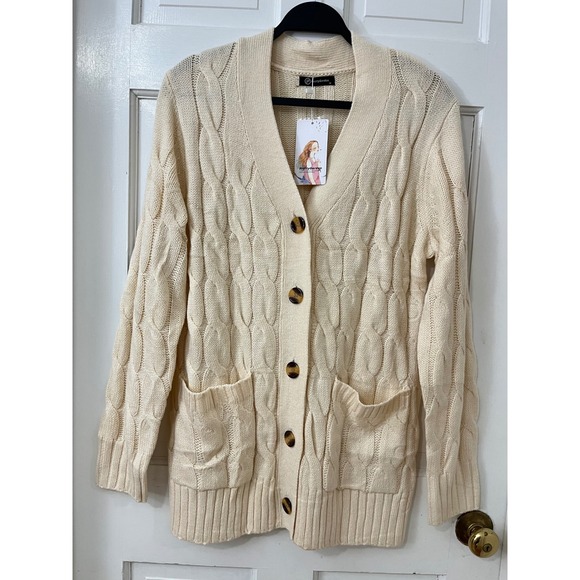 PrettyGarden Sweaters - PrettyGarden Cable Knit Cardigan M Preppy Classic Minimalist Academia  Soft NEW